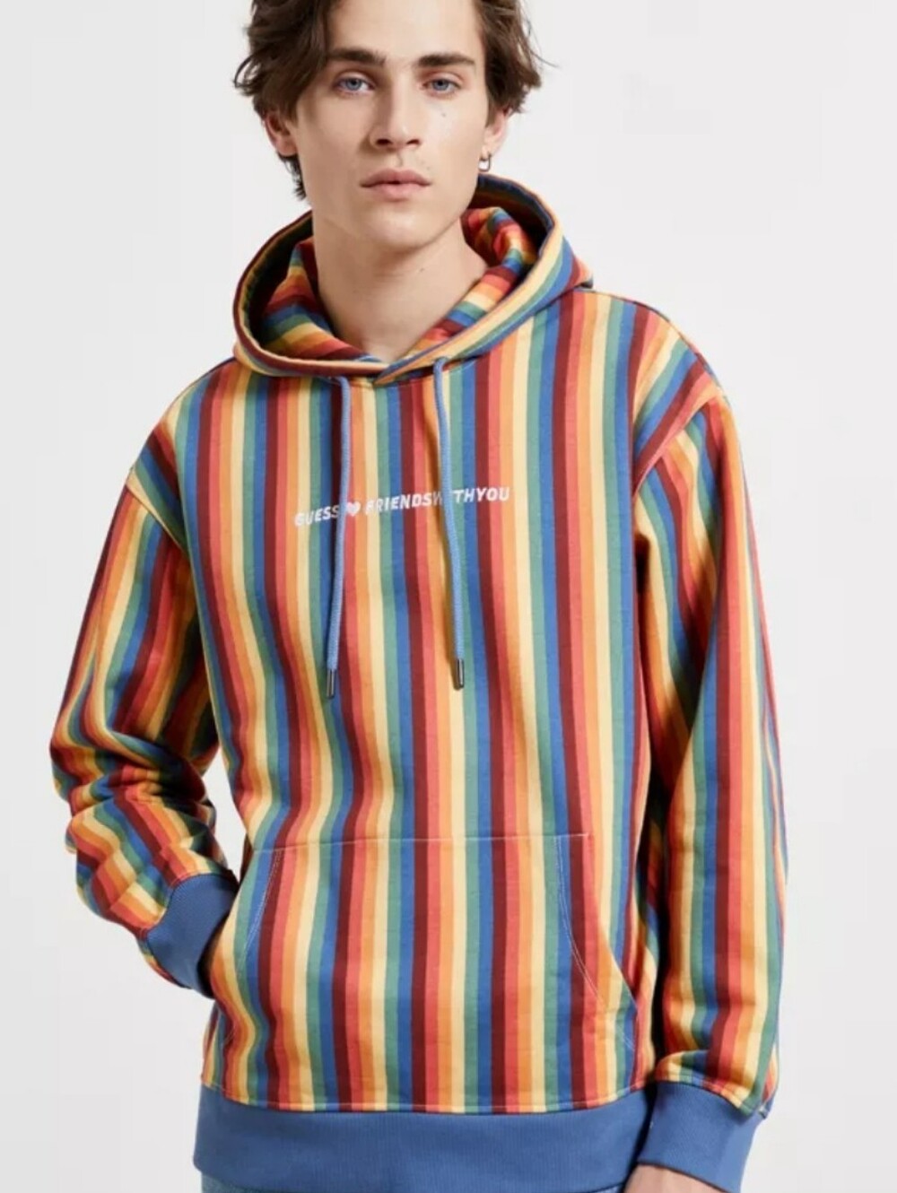 Friends With You Guess Mens Large Striped Colorful Pullover Sweater